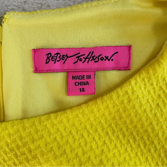 { Betsey Johnson Dress } Yellow Textured Knit Stretch Dress with Ruffle Hem - Picture 6 of 9